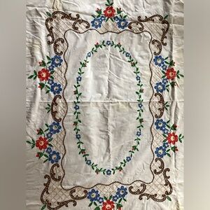 OOAK EMBROIDERED AMERICANA Tablecloth  w/Vintage Charm Mild Distressed STAINS